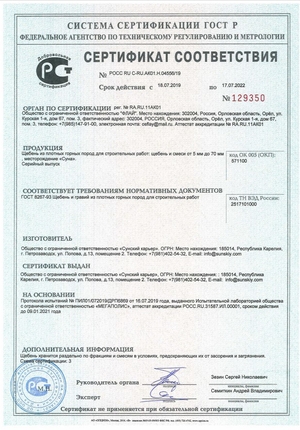 сертификат на гранитный щебень 